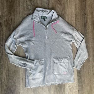 Lauren Ralph Lauren Active Jacket Women's Large Gray W Pink 1/4 Zip Long Sleeve